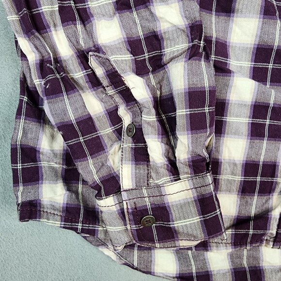 Carharrt Plaid Roll Tab Sleeve Button Up Shirt Womens Large 12-14 Purple - Picture 2 of 8